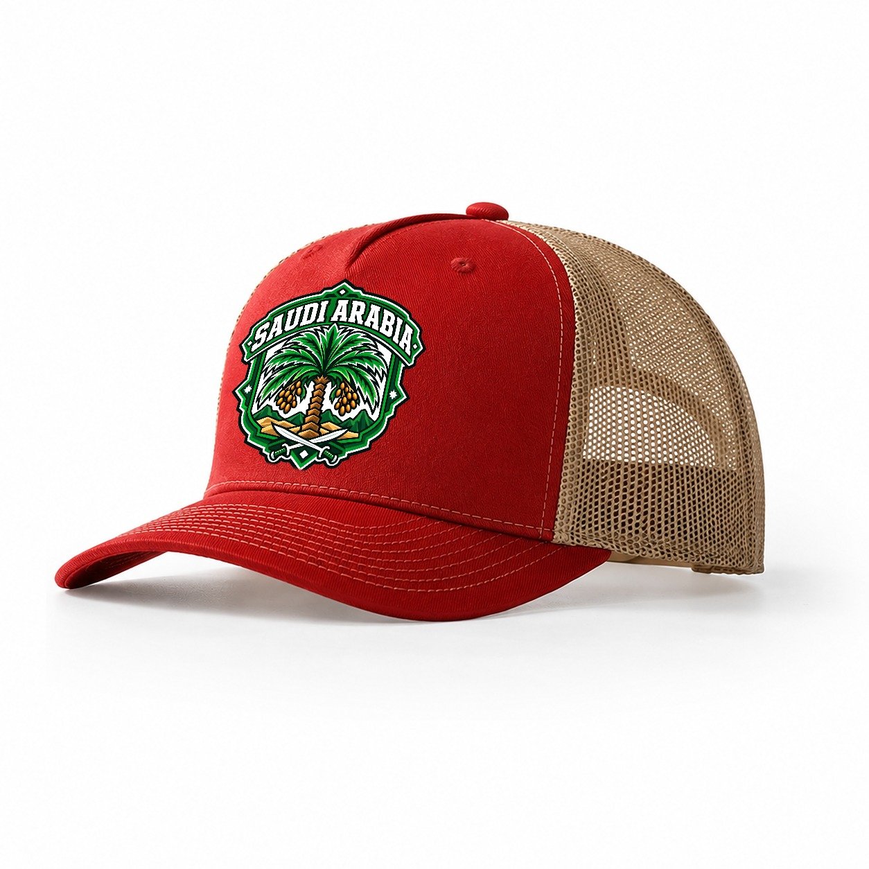 Saudi Arabia Retro Badge Country Logos Trucker Hat – Red Khaki
