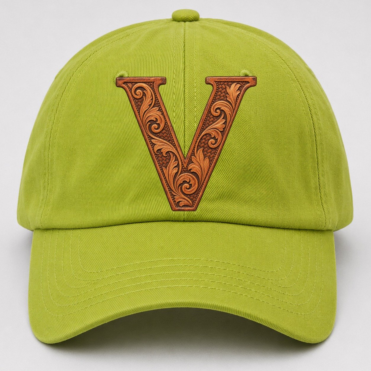 Tooled Leather V Monogram Baseball Cap – Fluorescent Green