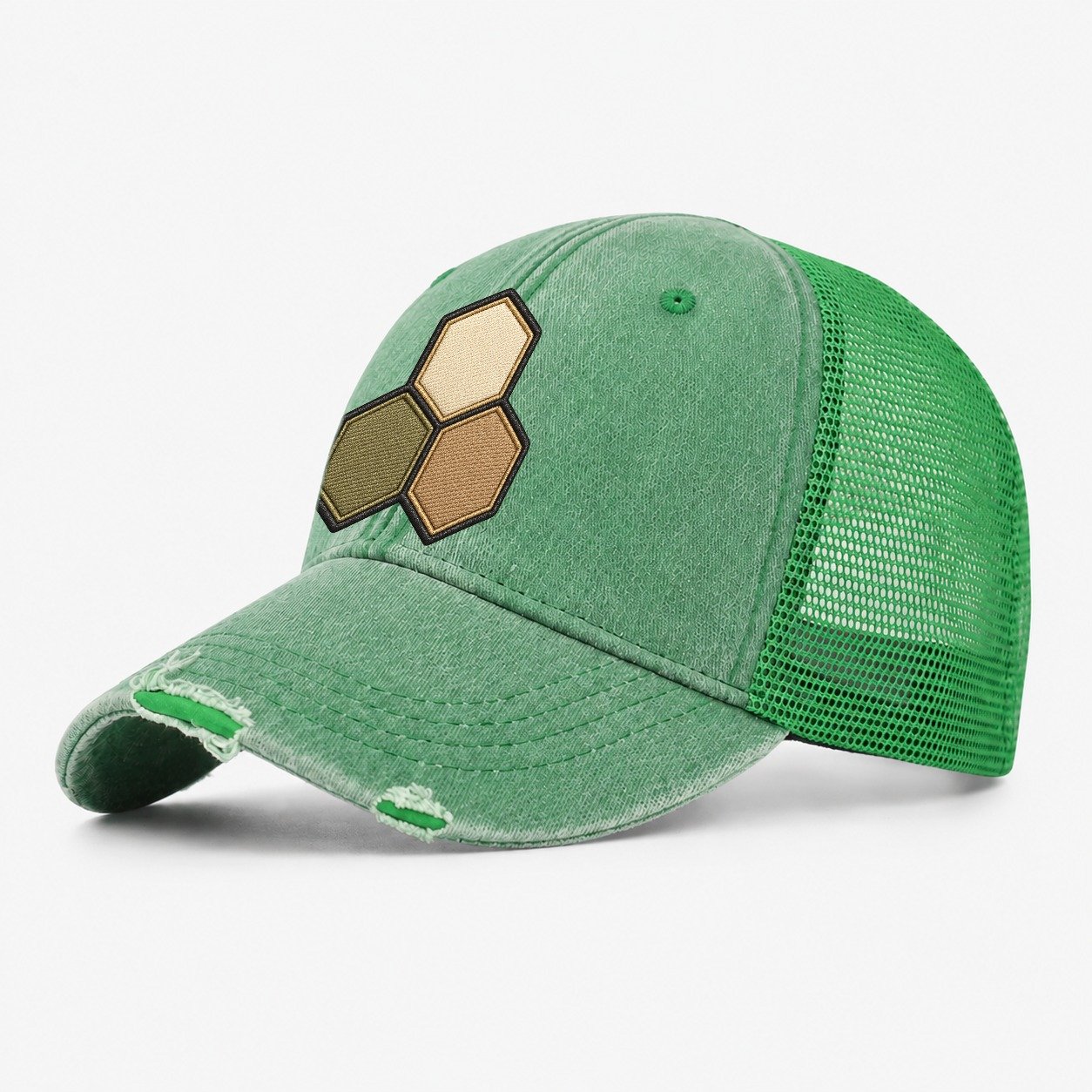 Three Hexagonal Tiles Clustered Board Games Washed Trucker Hat – Ink Green