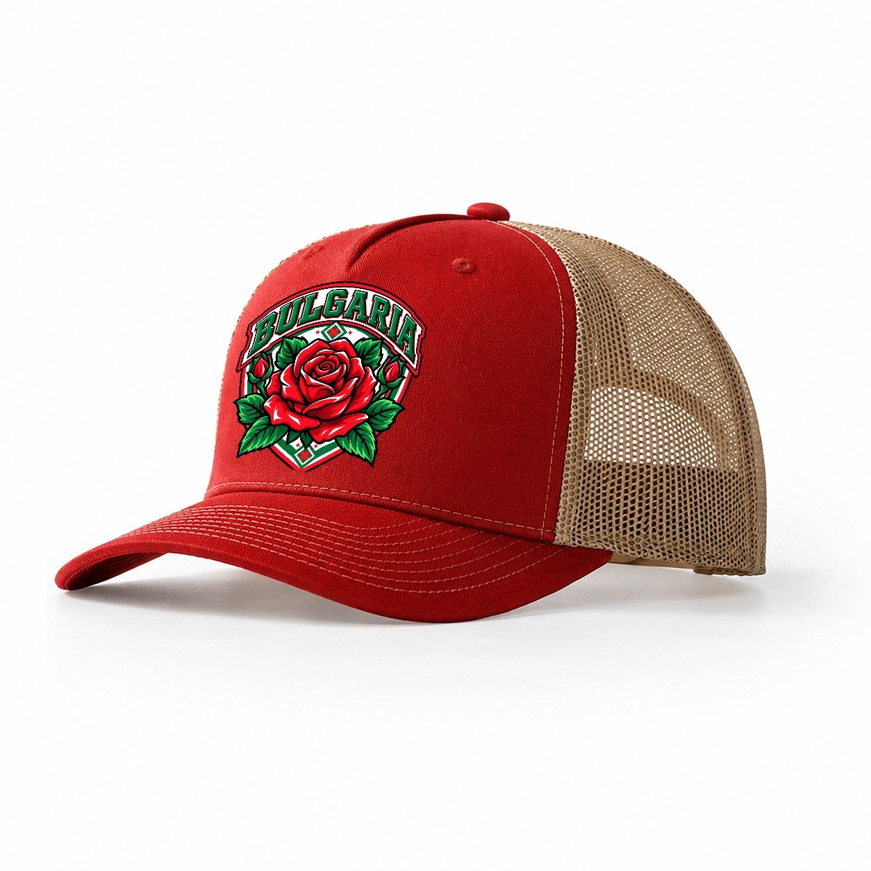 Bulgaria Retro Badge Country Logos Trucker Hat – Red Khaki