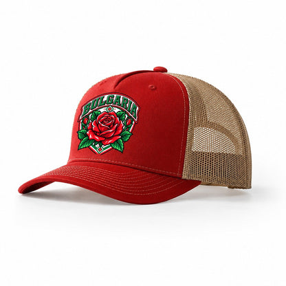 Bulgaria Retro Badge Country Logos Trucker Hat – Red Khaki