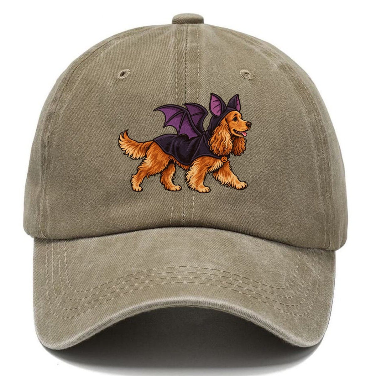 One Cocker Spaniel In Halloween Costume Bat Costume With Soft Felt Wings Halloween Dog Parade Classic Cap – Warm Sand