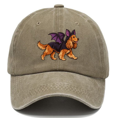 One Cocker Spaniel In Halloween Costume Bat Costume With Soft Felt Wings Halloween Dog Parade Classic Cap – Warm Sand