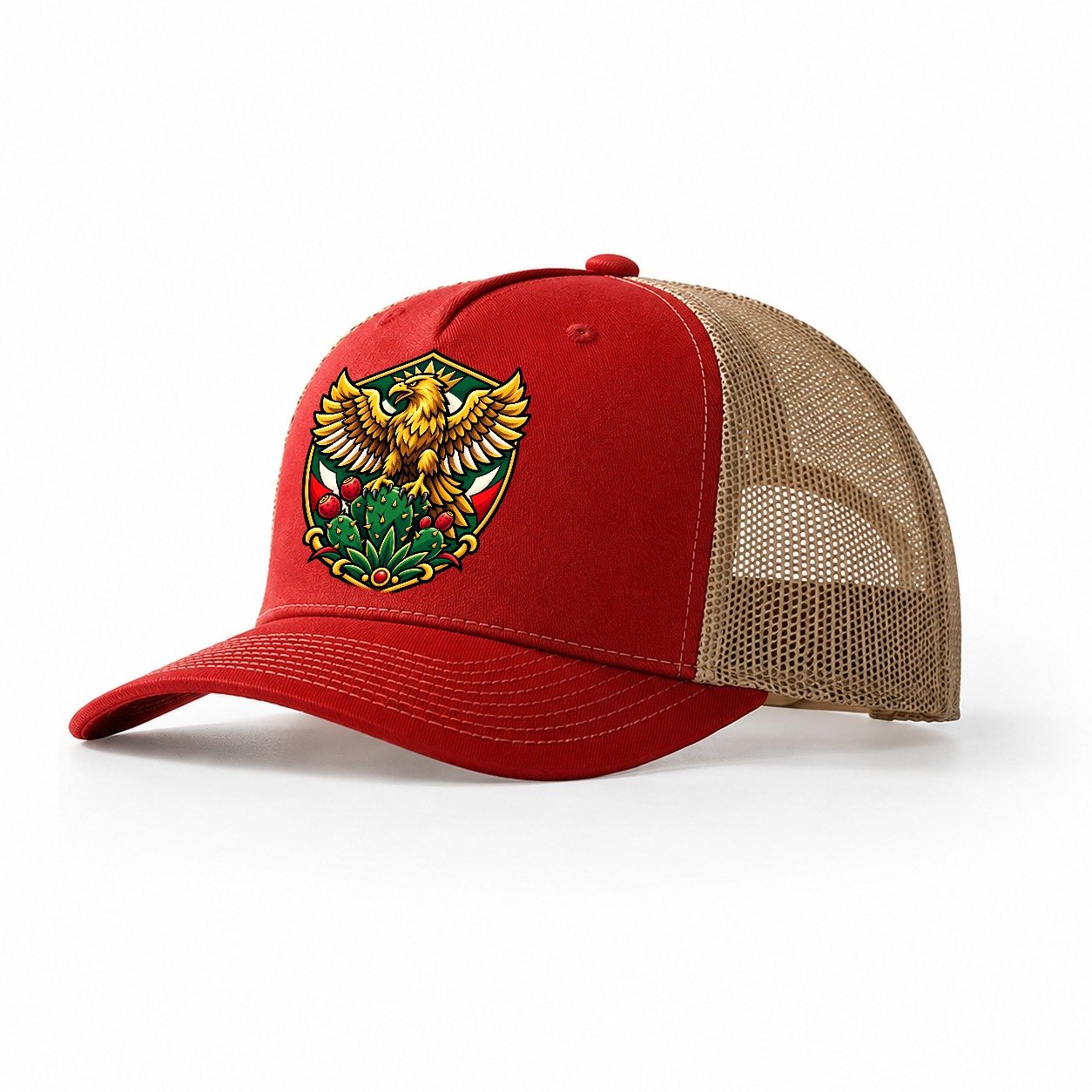 Mexico Minimal Emblem Country Logos Trucker Hat – Red Khaki