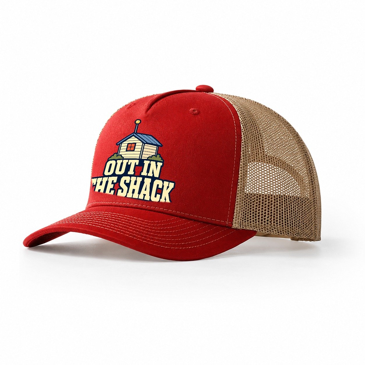 Out In The Shack Amateur Radio Trucker Hat – Red Khaki