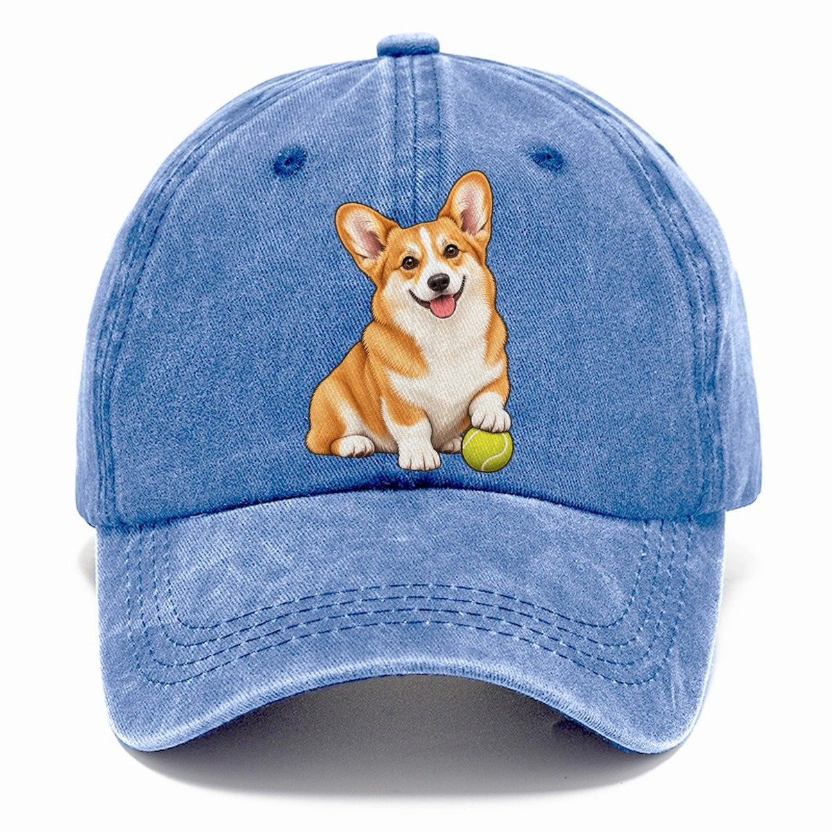 Happy Corgi with Tennis Ball Classic Cap – Summer Sky