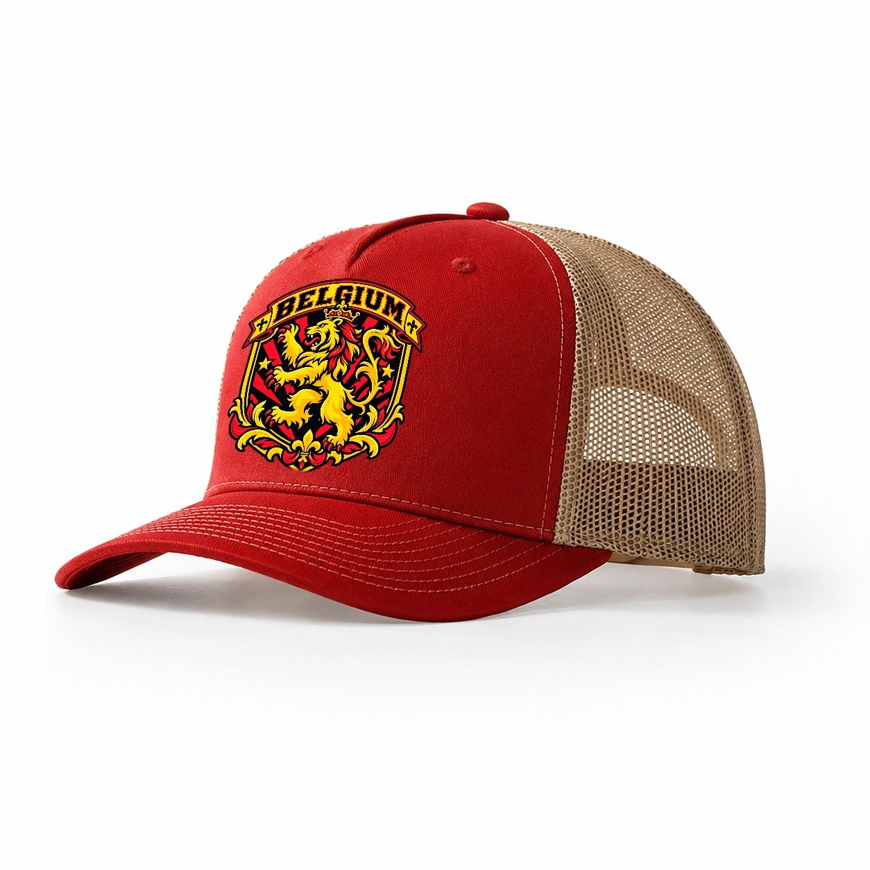 Belgium Retro Badge Country Logos Trucker Hat – Red Khaki