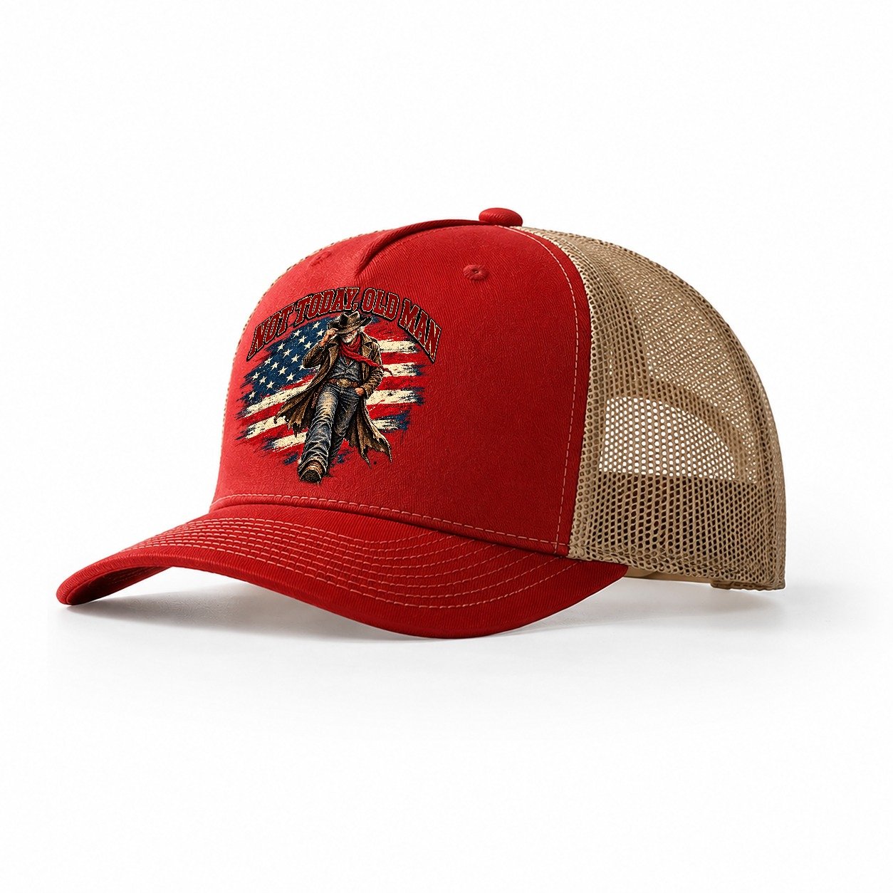 Not Today Old Man Old Man Strong Trucker Hat – Red Khaki