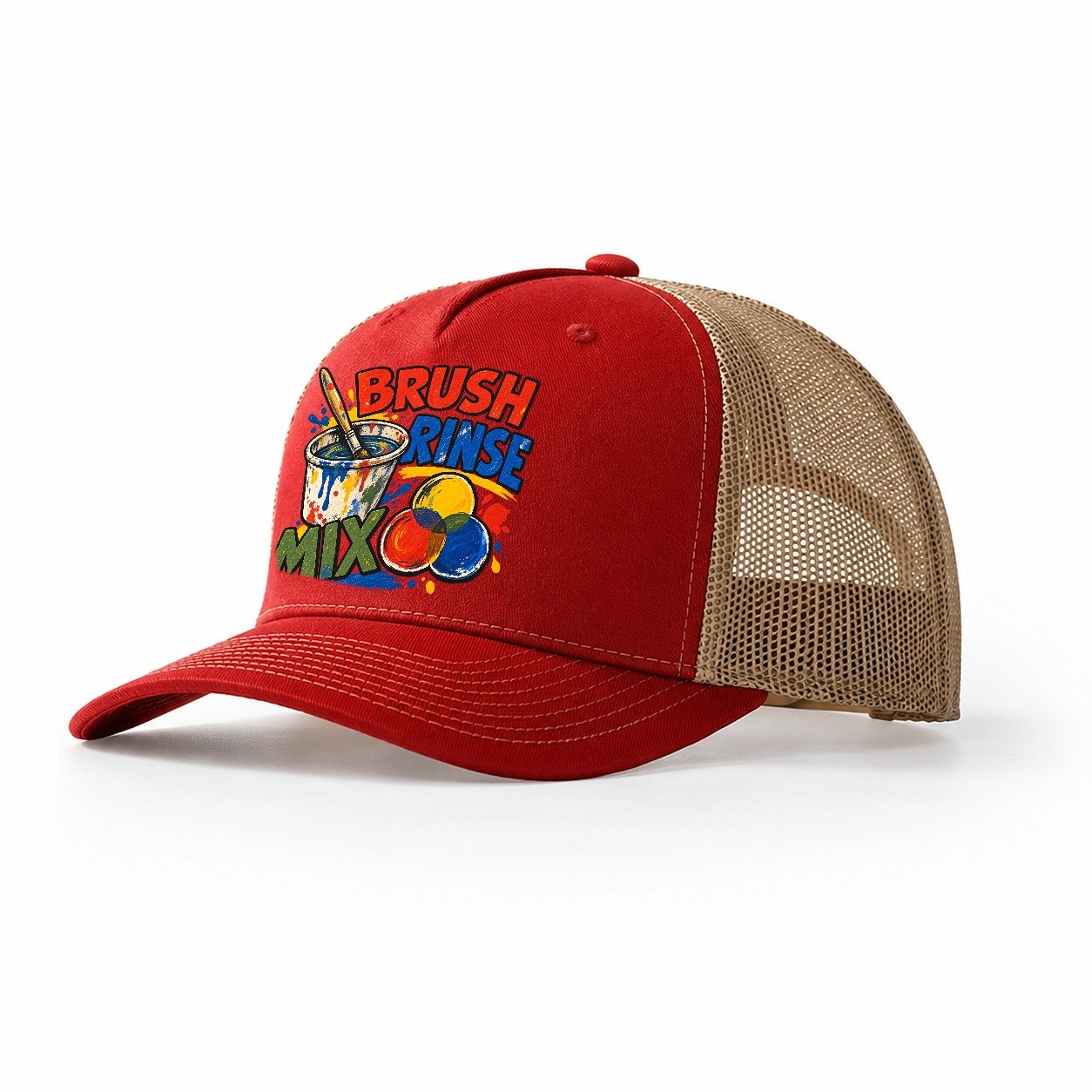 Brush Rinse Mix Clay Color Makers Trucker Hat – Red Khaki