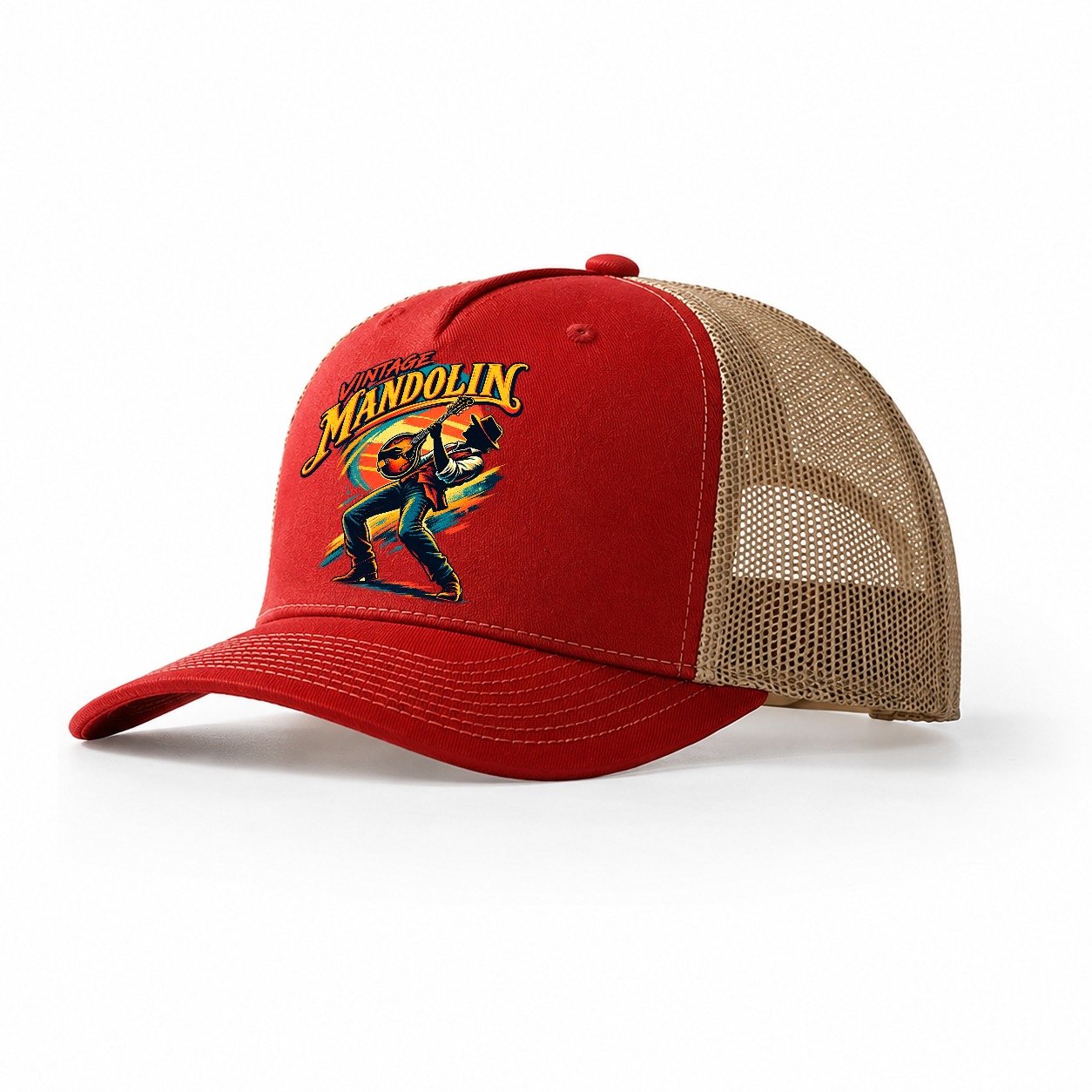 Vintage Mandolin Music Instruments Trucker Hat – Red Khaki
