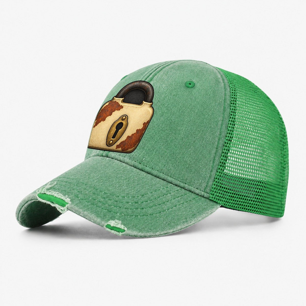 The Old Padlock Treasure Hunting Washed Trucker Hat – Ink Green
