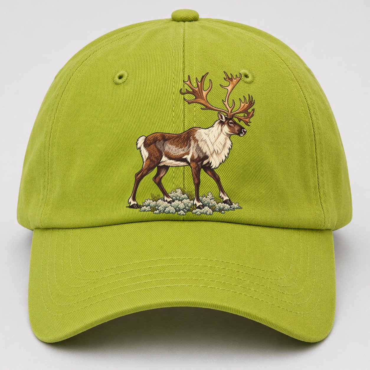 Woodland Caribou And Reindeer Lichen Canada Cultural Icons Baseball Cap – Fluorescent Green