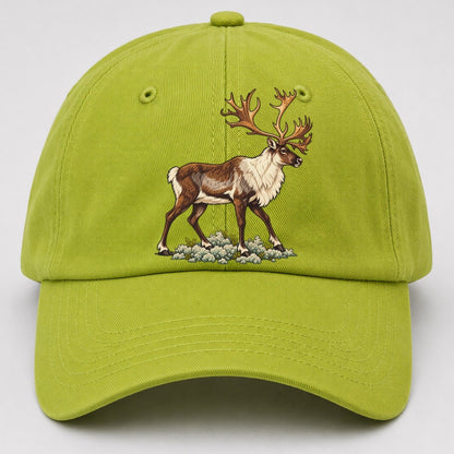 Woodland Caribou And Reindeer Lichen Canada Cultural Icons Baseball Cap – Fluorescent Green
