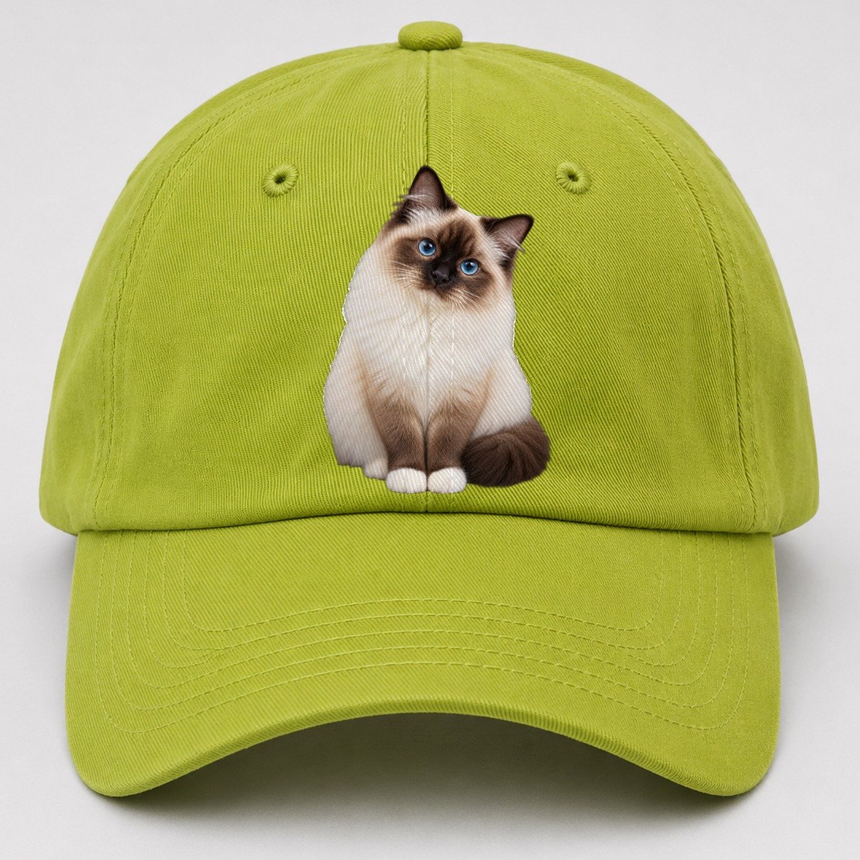 Birman Seated Portrait Realistic Cat Portrait Baseball Cap – Fluorescent Green