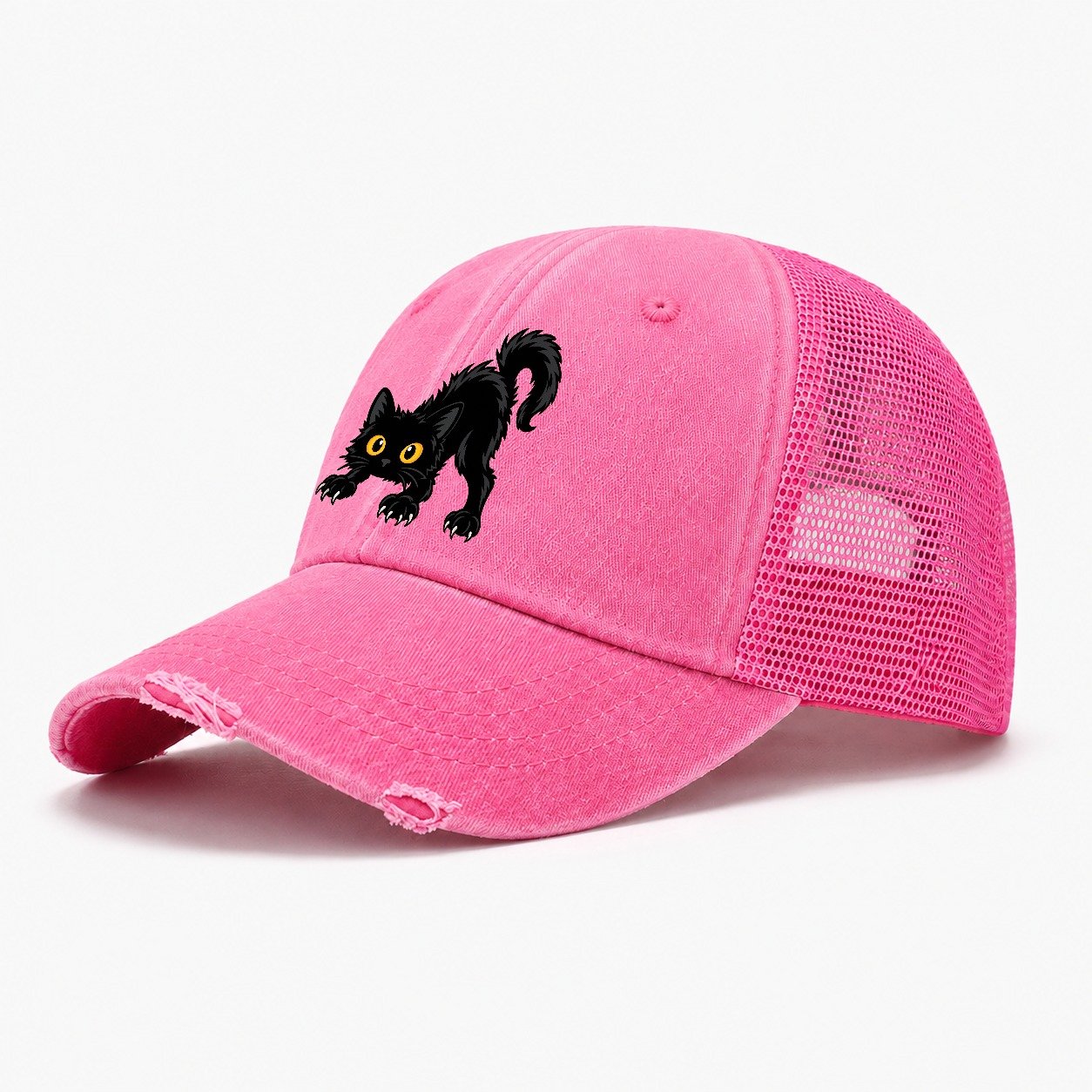 Bombay Arched Back Peeking Cats Washed Trucker Hat – Rose