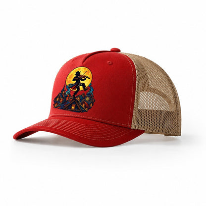 Shtetl Fiddler Roof Judaism Heritage Trucker Hat – Red Khaki