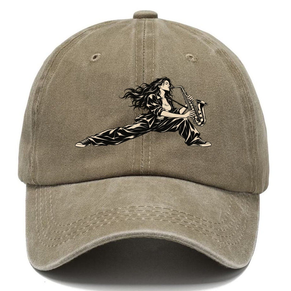 Woman Playing Saxophone Classic Cap – Warm Sand