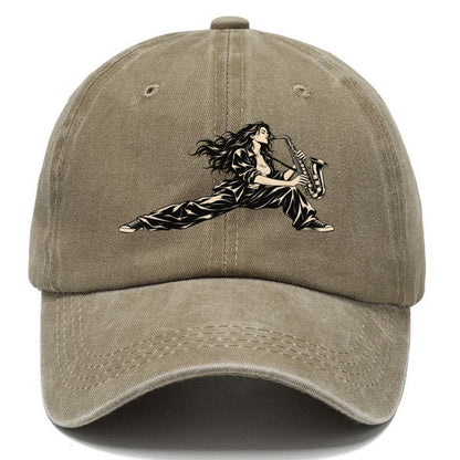 Woman Playing Saxophone Classic Cap – Warm Sand