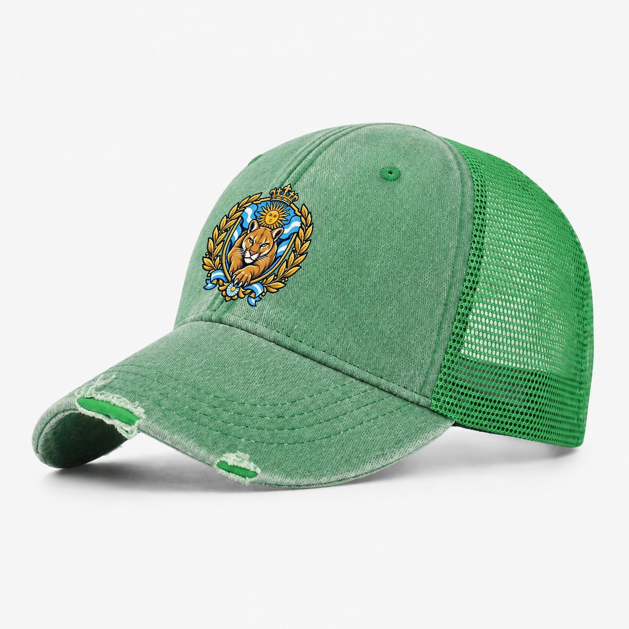 Argentina Heraldic Crest Country Logos Washed Trucker Hat – Ink Green