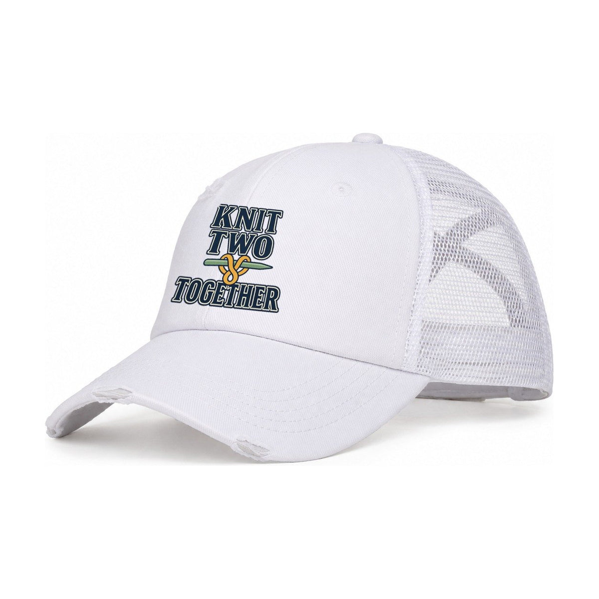 Knit Two Together Yarn Crafts Women's Ponytail Trucker Hat – White White