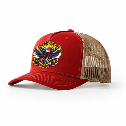 Colombia Heraldic Crest Country Logos Trucker Hat – Red Khaki