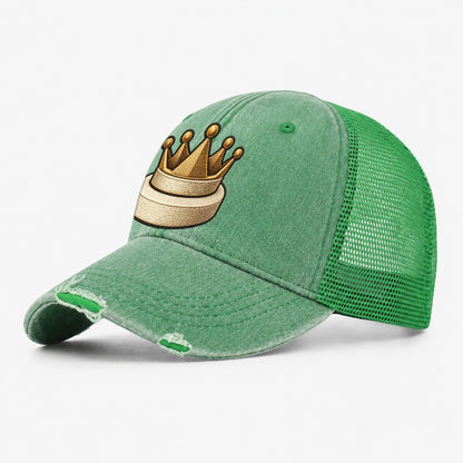 Crown Token On A Round Base Board Games Washed Trucker Hat – Ink Green