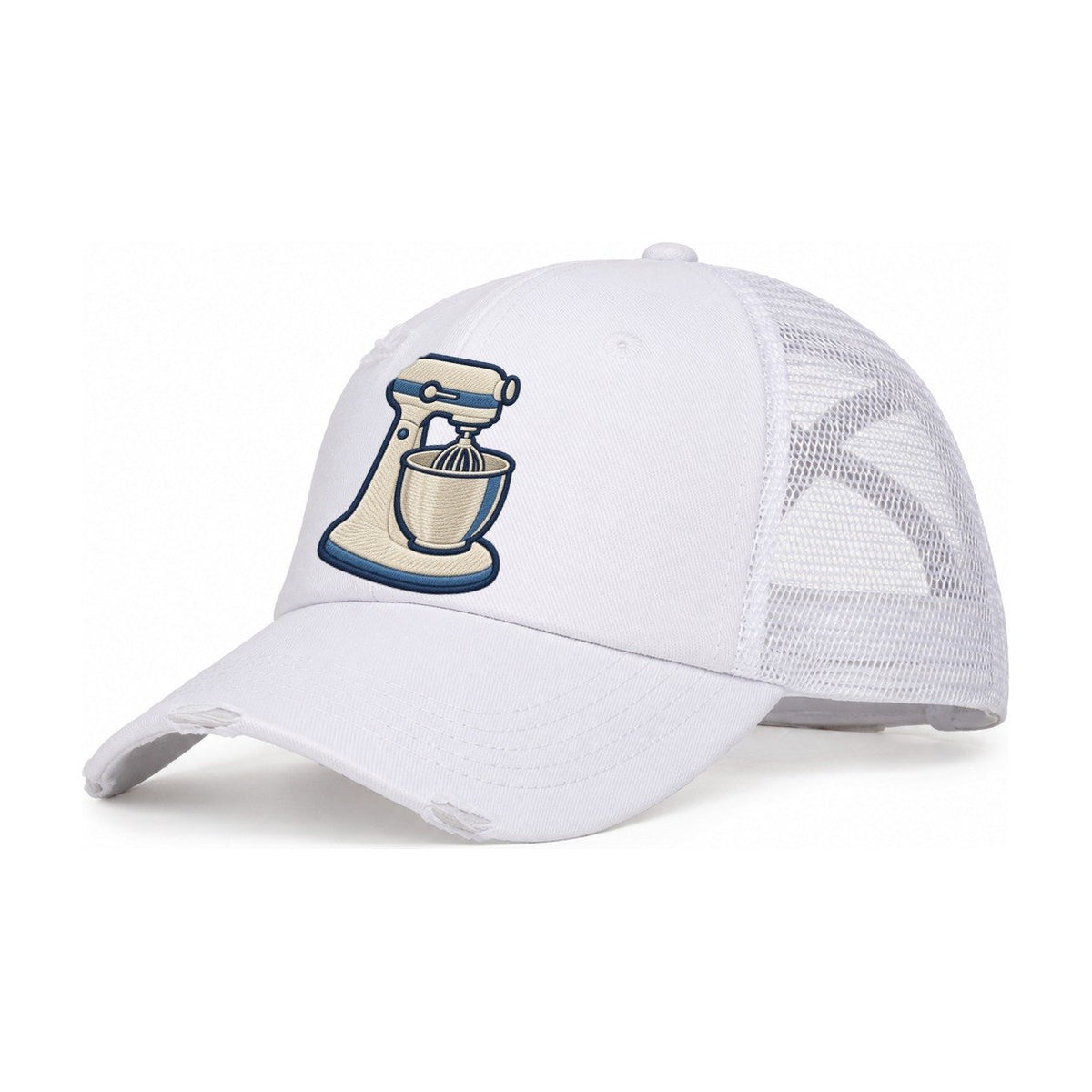 Stand Mixer Tiny Solo Marks Women's Ponytail Trucker Hat – White White