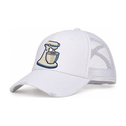 Stand Mixer Tiny Solo Marks Women's Ponytail Trucker Hat – White White