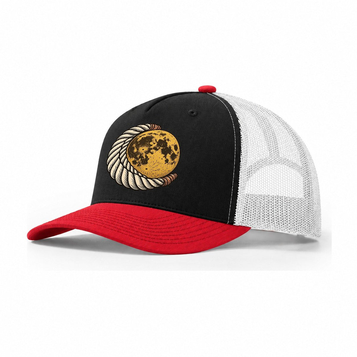 Lariat Moon Loop Sundown Familiars Trucker Hat – Black Red White