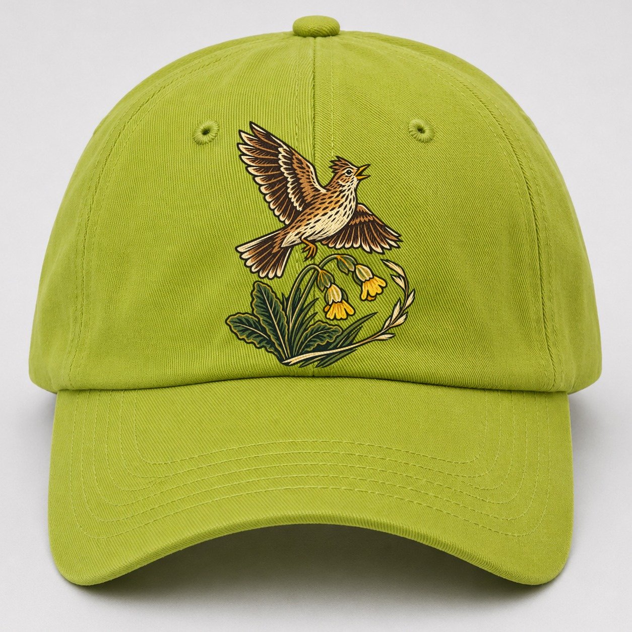 South Downs Skylark And Cowslip Uk Culture Heritage Baseball Cap – Fluorescent Green