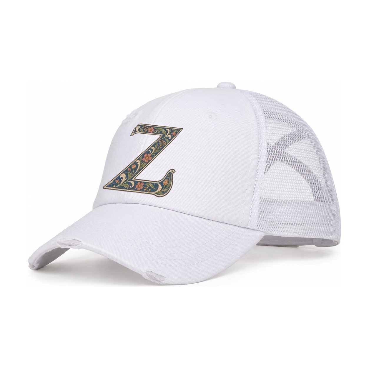 Wildflower Z Monogram Women's Ponytail Trucker Hat – White White