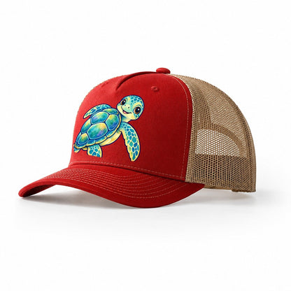 Sea Turtle Shell Turn Sea Sprite Trucker Hat – Red Khaki