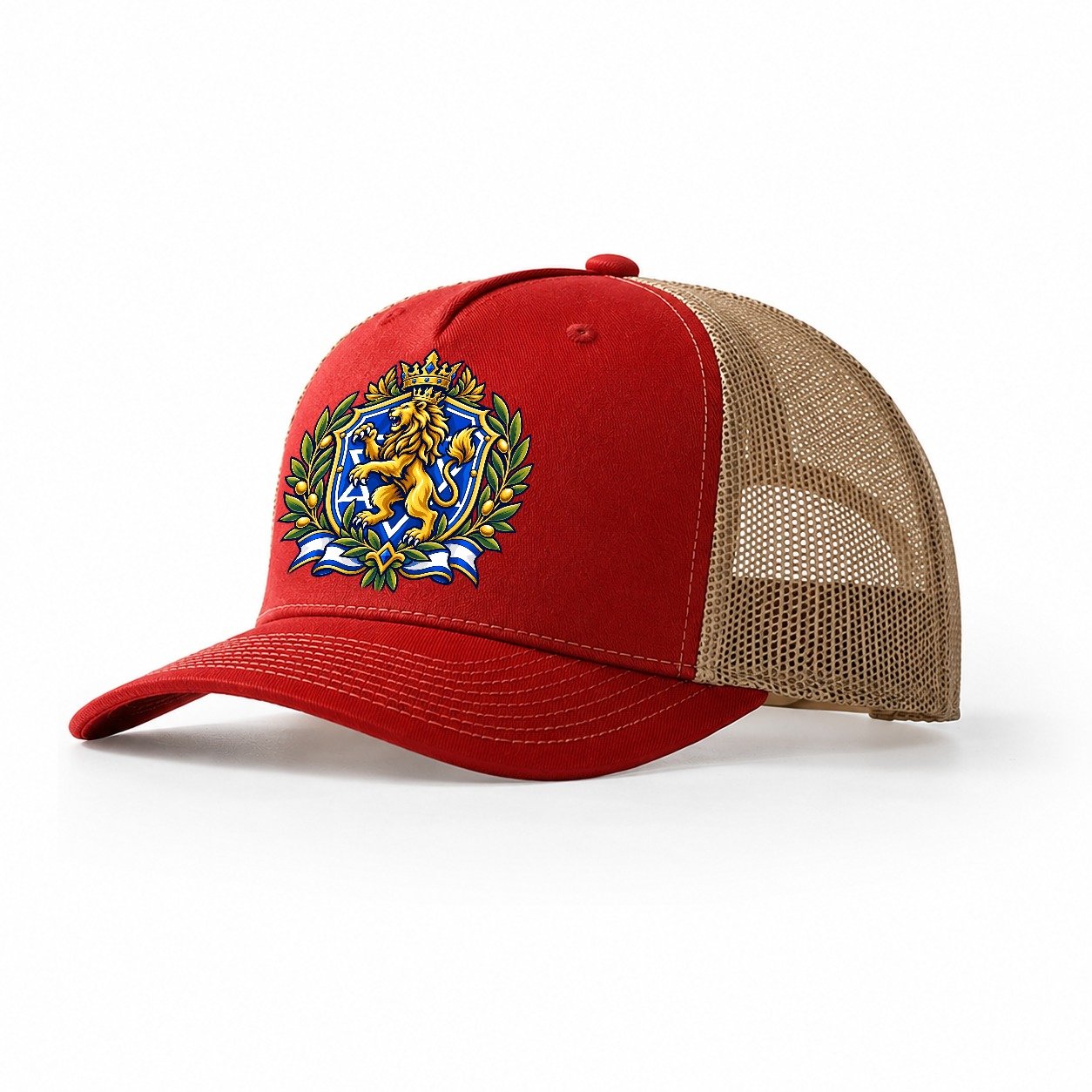 Israel Heraldic Crest Country Logos Trucker Hat – Red Khaki