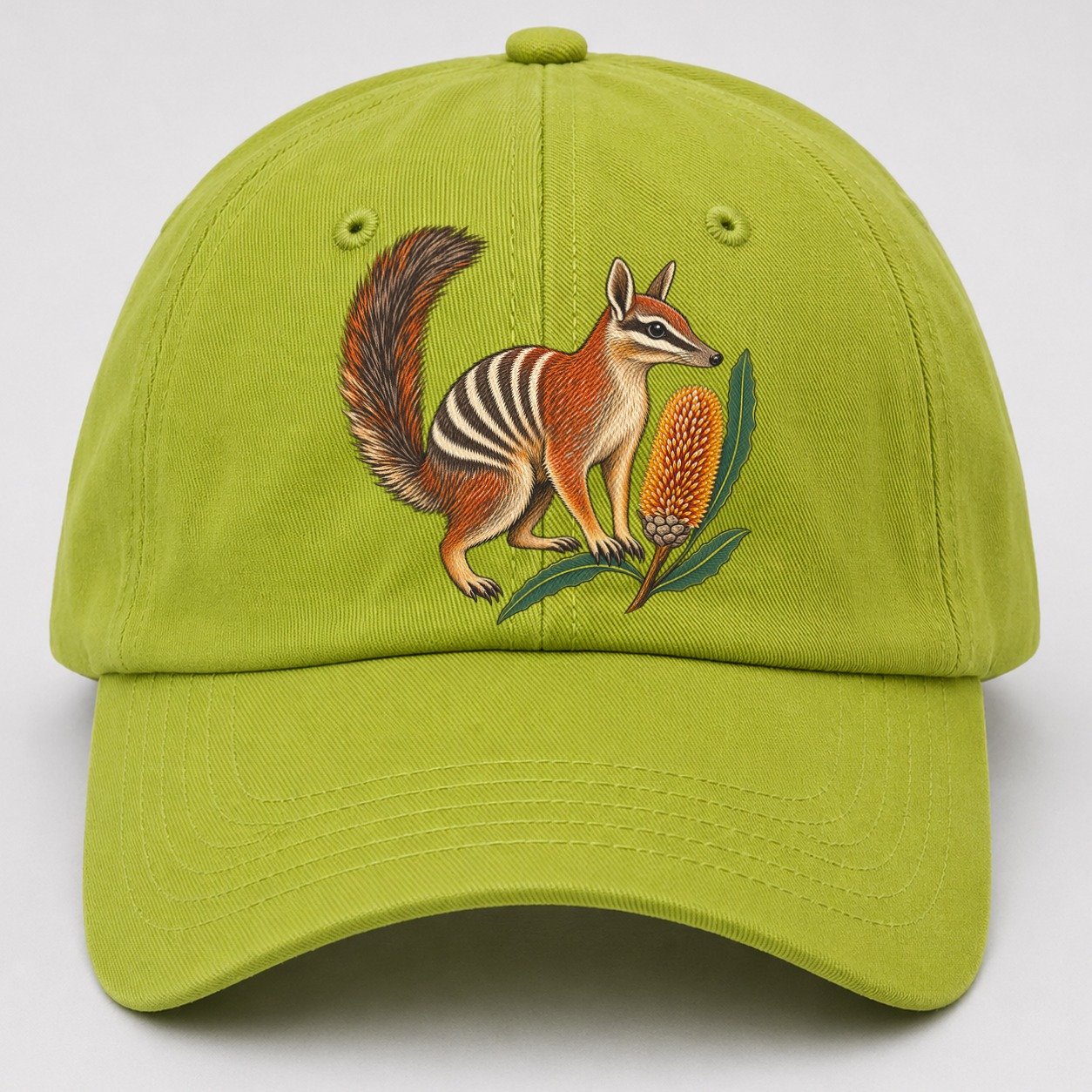 Numbat And Banksia Cones Australia Cultural Icons Baseball Cap – Fluorescent Green