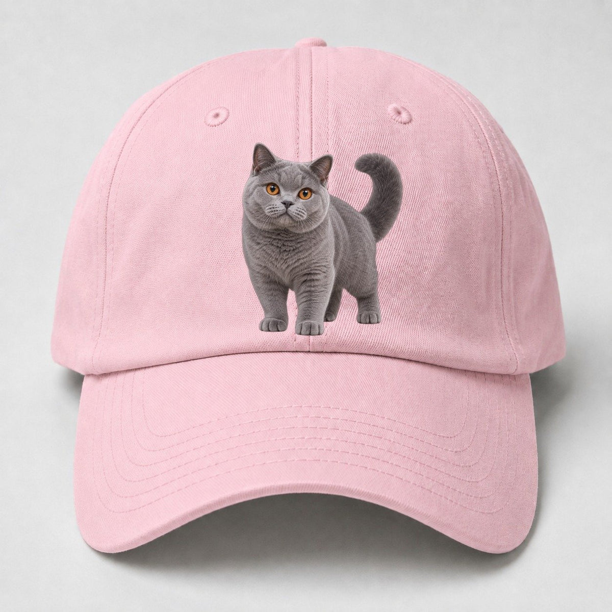 British Shorthair Standing Three Quarter Realistic Cat Portrait Baseball Cap – Pink