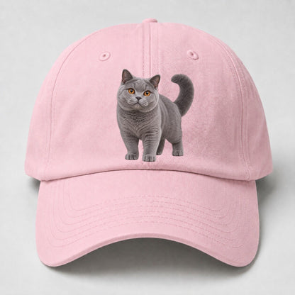 British Shorthair Standing Three Quarter Realistic Cat Portrait Baseball Cap – Pink