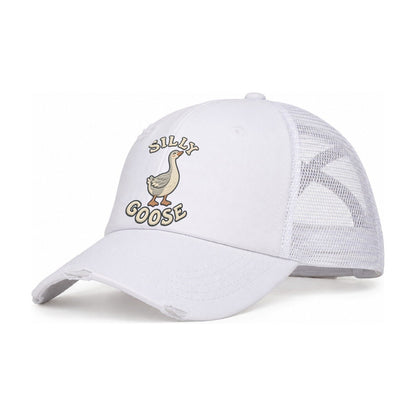 Goose Animal Puns Women's Ponytail Trucker Hat – White White