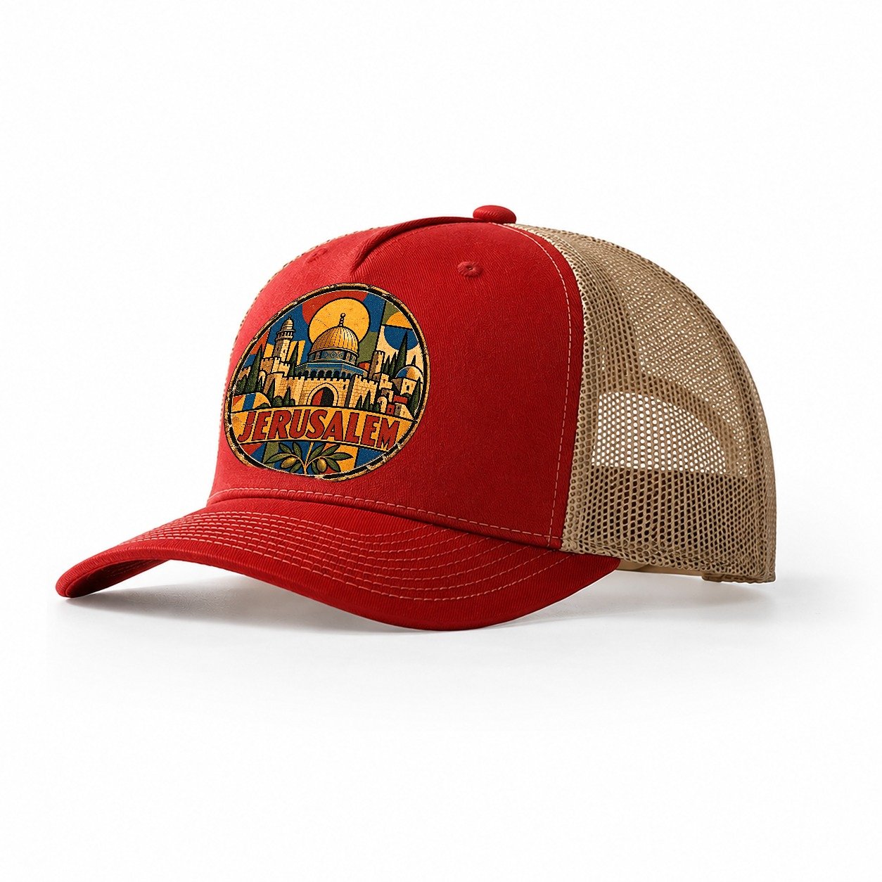 Bauhaus Jerusalem Poster Mark Jerusalem Trucker Hat – Red Khaki