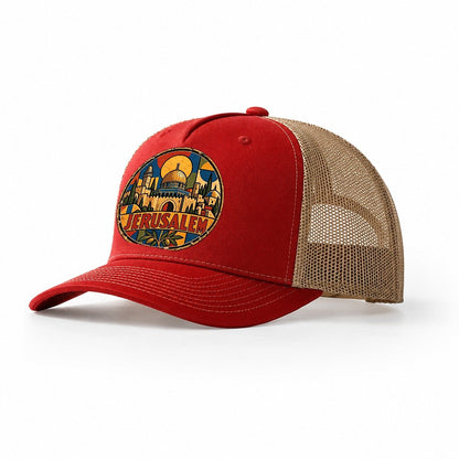 Bauhaus Jerusalem Poster Mark Jerusalem Trucker Hat – Red Khaki
