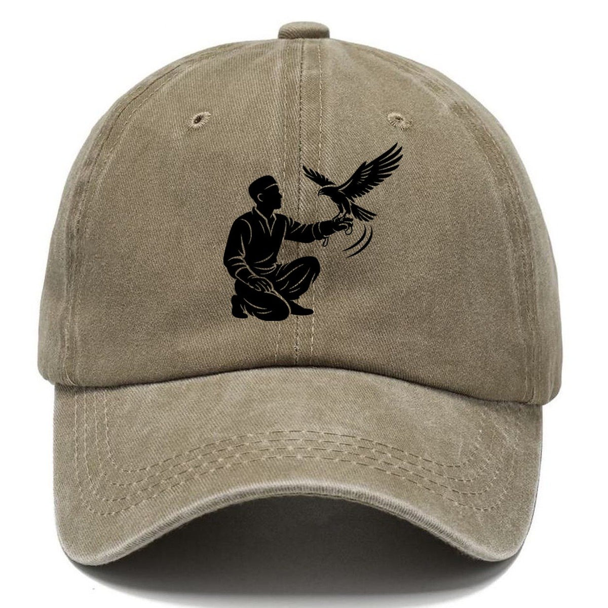 Kneeling Falconer with Falcon Classic Cap – Warm Sand