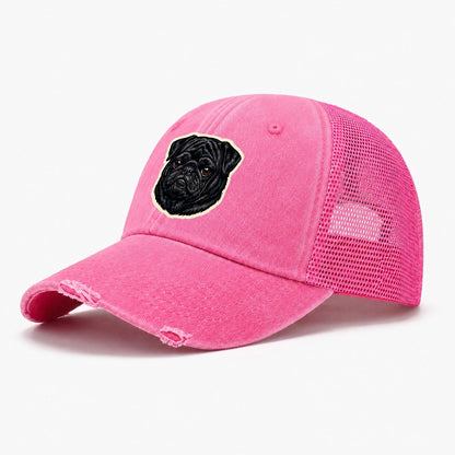 Black Pug Washed Trucker Hat – Rose