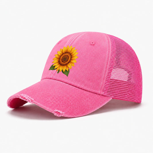 Golden Sunflower Bloom Washed Trucker Hat – Rose