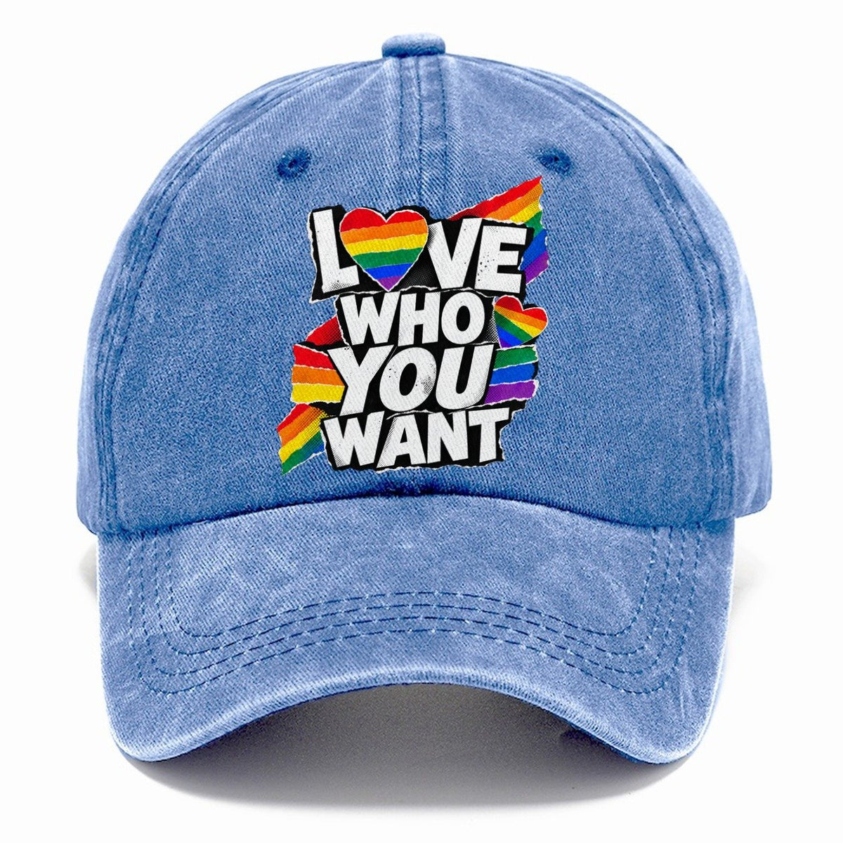 Love Who You Want Rainbow Heart Classic Cap – Summer Sky