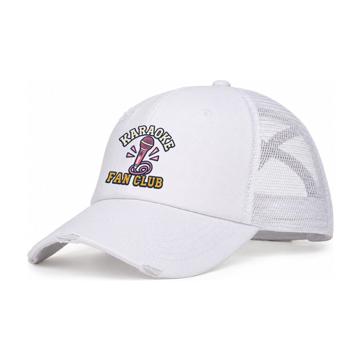 Karaoke Fan Club Women's Ponytail Trucker Hat – White White