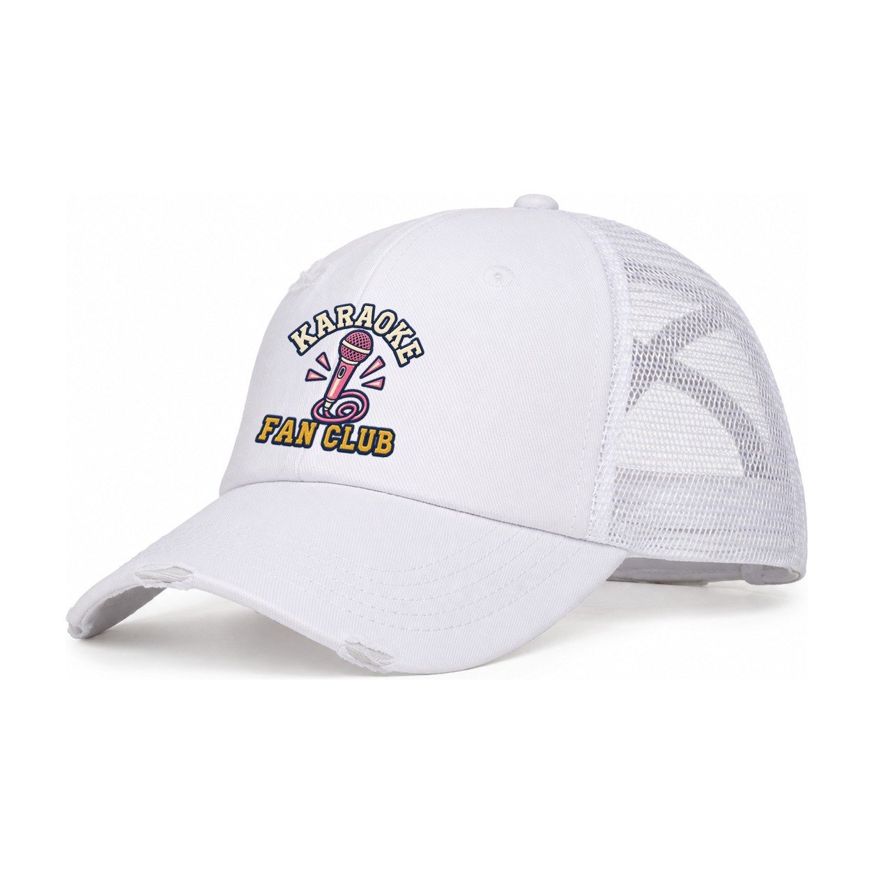 Karaoke Fan Club Women's Ponytail Trucker Hat – White White