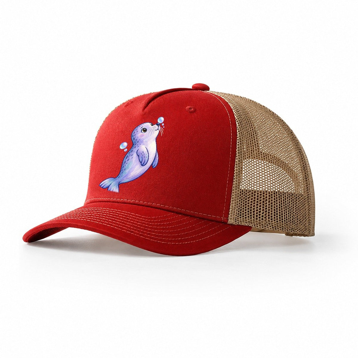 Seal Bubble Snoot Sea Sprite Trucker Hat – Red Khaki