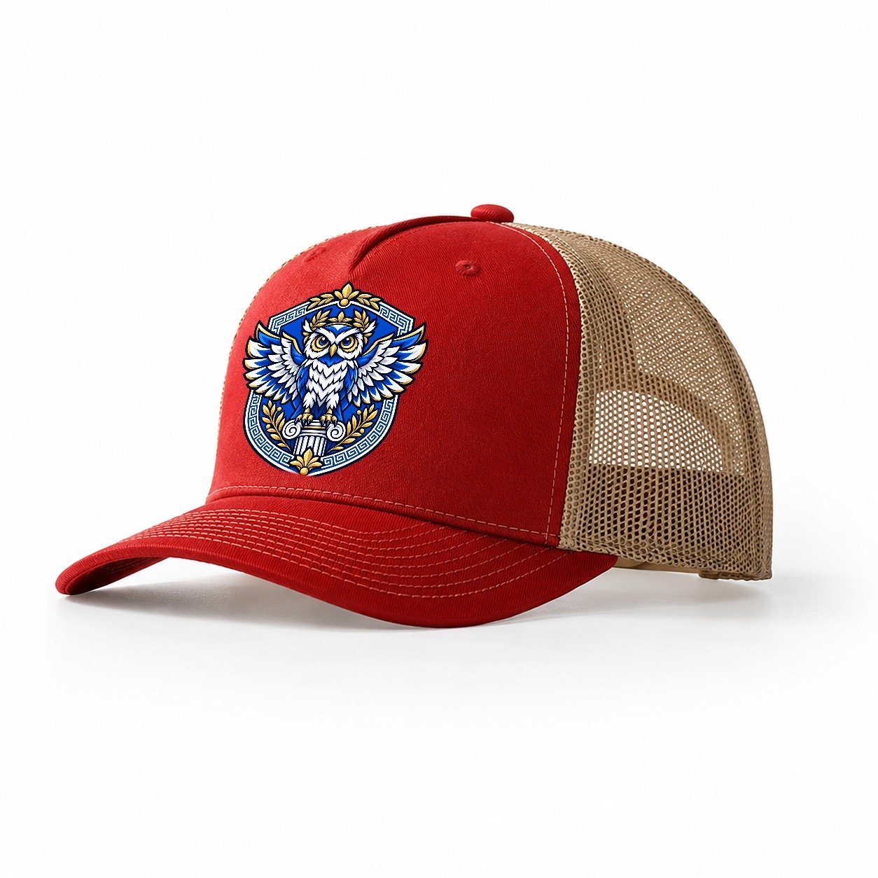 Greece Heraldic Crest Country Logos Trucker Hat – Red Khaki
