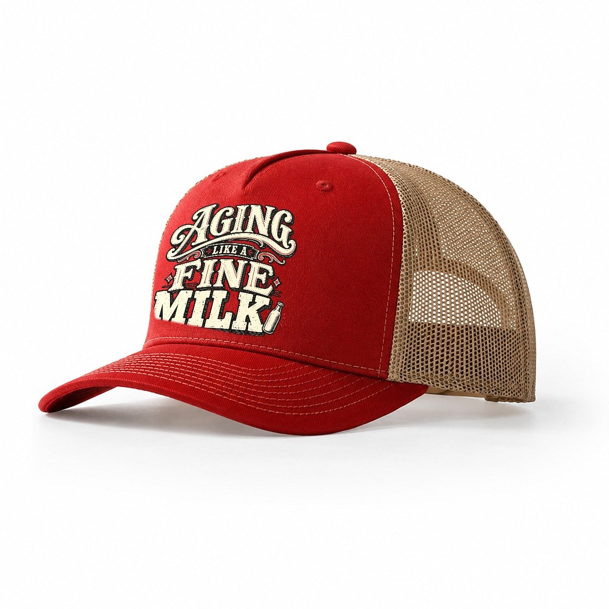Aging Like A Fine Milk American Wit Trucker Hat – Red Khaki