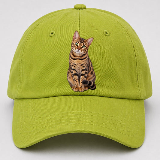 Bengal Seated Portrait Realistic Cat Portrait Baseball Cap – Fluorescent Green