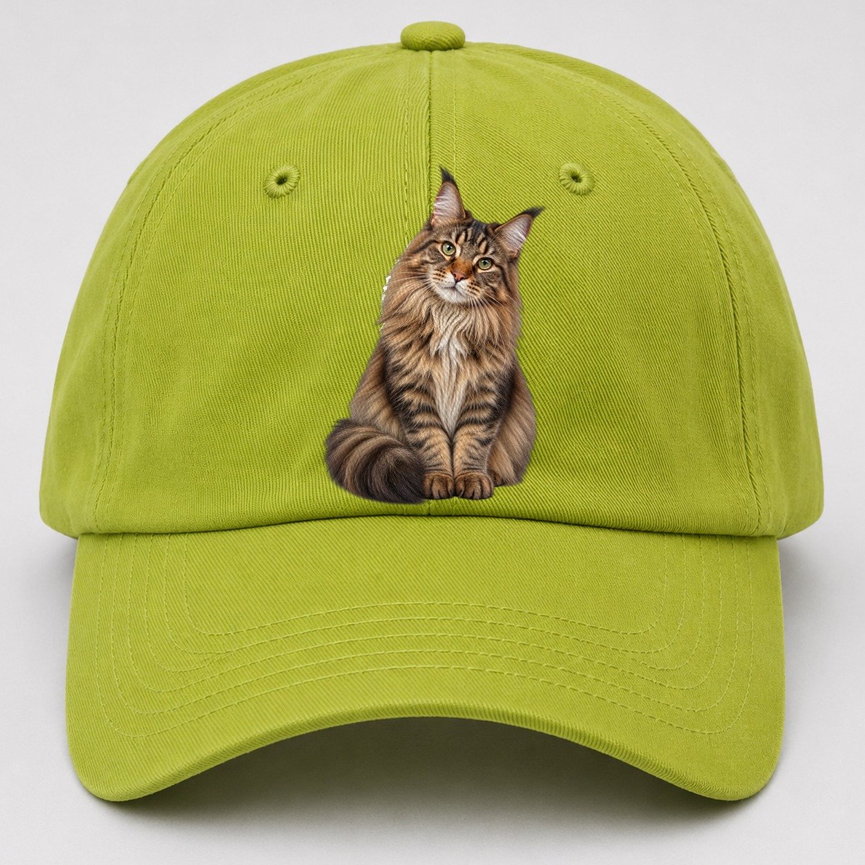 Maine Coon Seated Portrait Realistic Cat Portrait Baseball Cap – Fluorescent Green